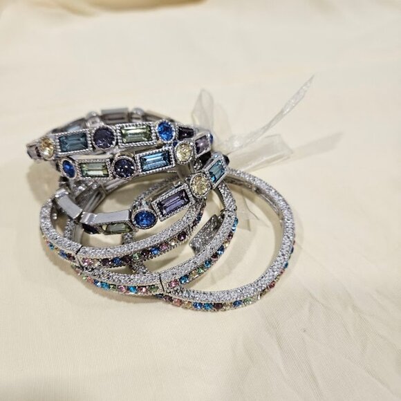 Off Park Collection Multicolor Crystal Silver tone Stretch Bracelet set of 6 - Picture 7 of 8